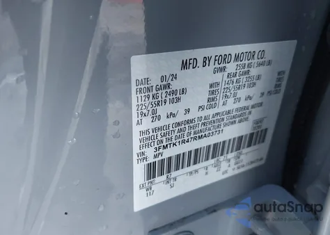 2024 Ford Mustang Mach-E Select из США, поврежденный, VIN 3FMTK1R47RMA03731